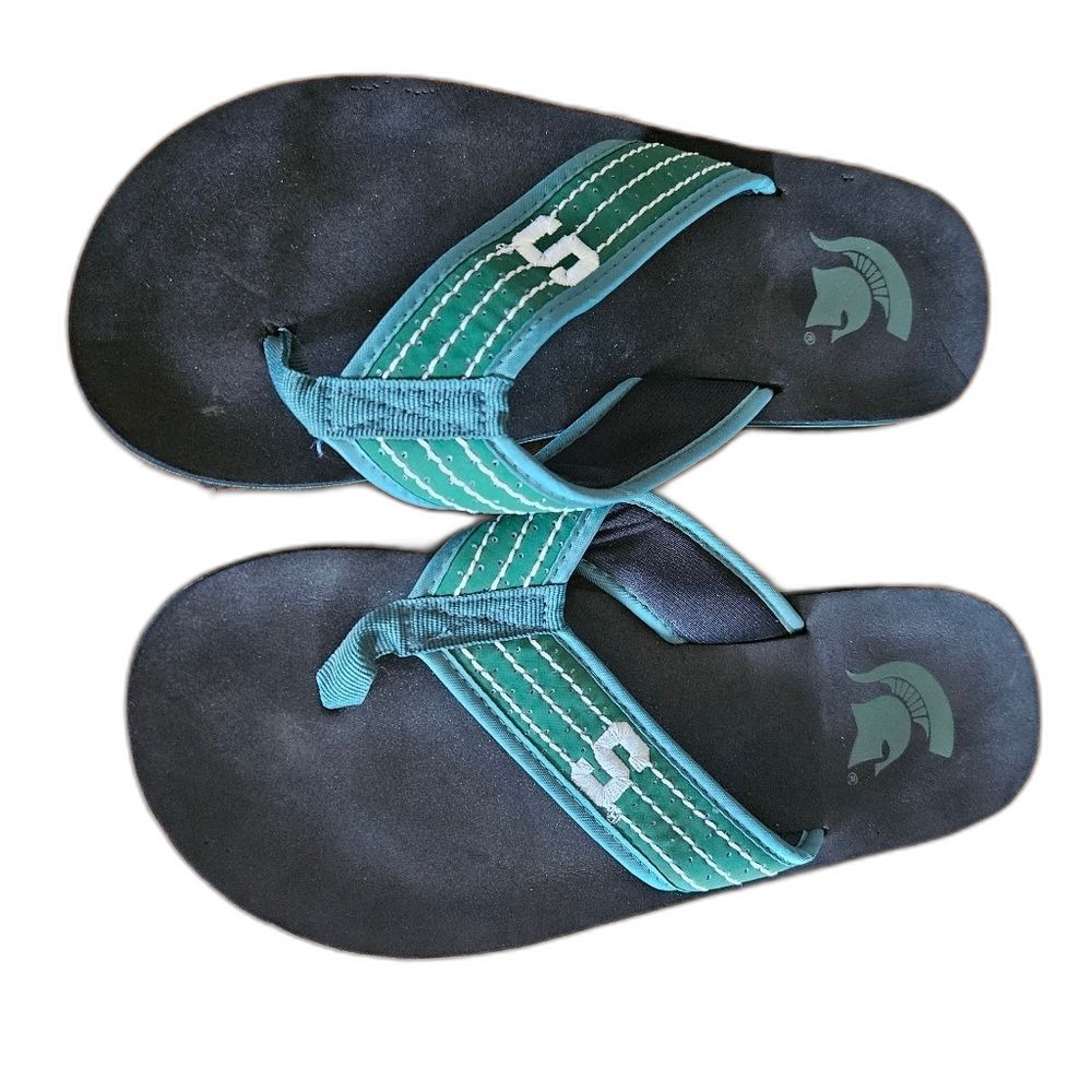 Michigan State Spartans Flip Flops Mens Size 7 Green White NCAA MSU Slide Sandal